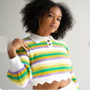 FIND ME NOW LOU LONG SLEEVE CROPPED POLO SWEATER SIZE SMALL RETRO